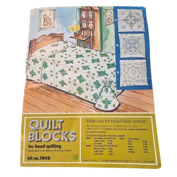 Quilt Blocks for Hand quilting, Vintage 1980, 12 squares, 22 embroidery floss - Picture 7 of 12